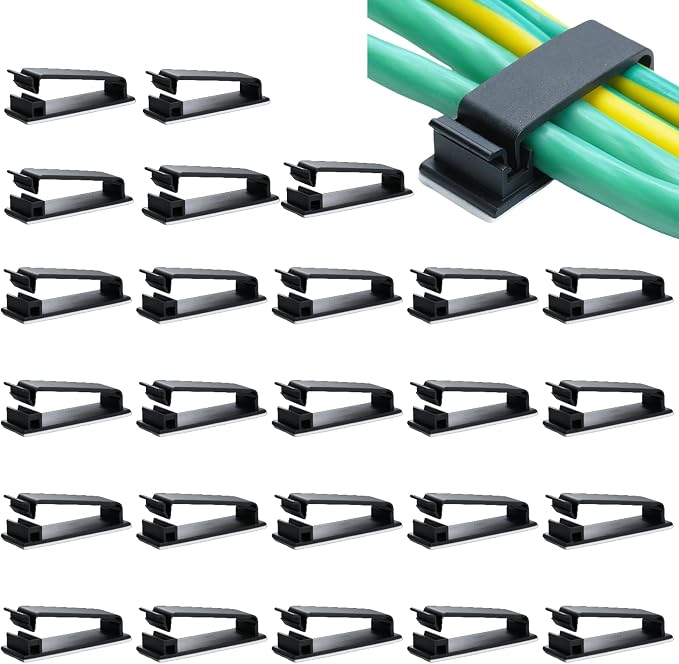 25packs Self Adhesive Cable Management Clips,64.5mm/2.54in Black Durable Wire Organizers Cord Holder for TV, PC, Laptop, Ethernet, Desktop, Home, and Office by Clearhill