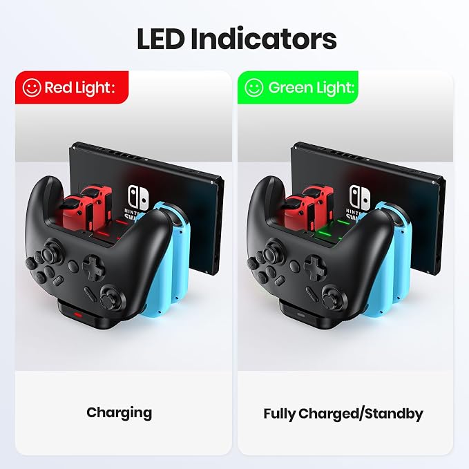 NEWDERY 6-in-1 Charger Dock for Nintendo Switch Pro Controller and Joy con - Image 4