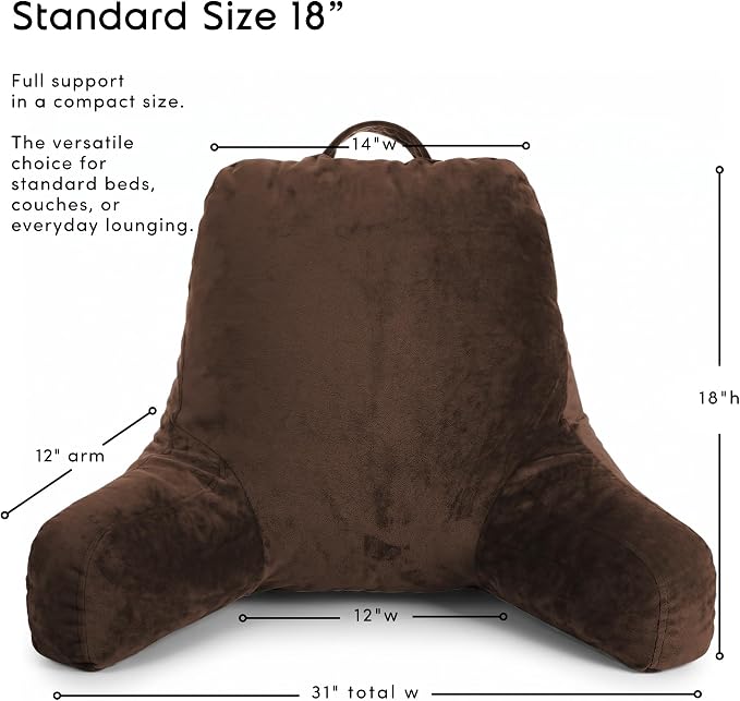 Nestl Reading Pillow for Bed, Back Pillow for Sitting Up in Bed, Brown | 18” Backrest Pillow with Arms, Adjustable Support, Shredded Memory Foam Fill, OEKO-TEX, College Dorm Essentials for Adults - Image 9