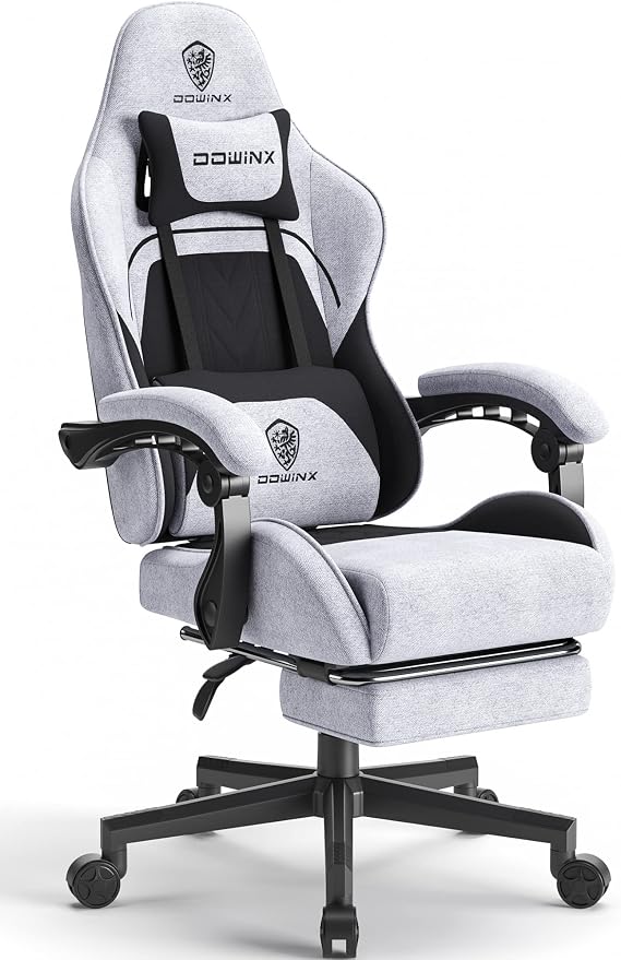 Dowinx Gaming Chair Fabric with Pocket Spring Cushion, Massage Game Chair Cloth with Headrest, Ergonomic Computer Chair with Footrest 290LBS, Black and Grey by Dowinx