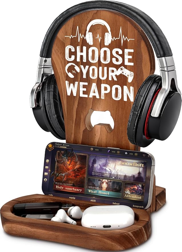 CryCarrot Gaming Birthday Gifts for Men Son Boyfriend Husband Game Lover | Gamer Gifts for Teenage Boys Gamer Room Decor Wood Headset Stand for Gaming Christmas Desk Decor by Crycarrot