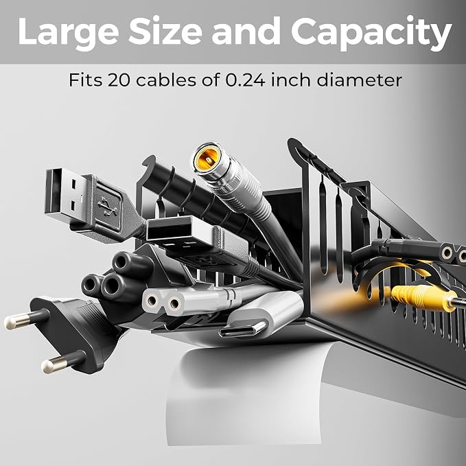 Yecaye 62.8in(4x15.7in) No-Drill Large Cable Management, Under Desk Cord Organizer with Adhesive, Open Slot Cable Raceway for Home/Office/Network, Black - Image 2