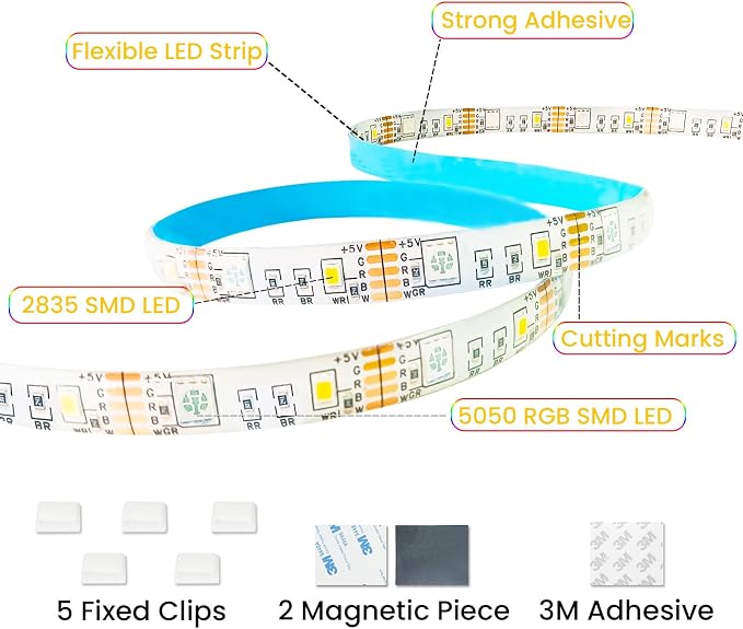 Motion Sensor Strip Lights Battery Powered with Remote/4Modes, 4.9FT 16Colors Changing RGBW Closet Light Strip Dimmable, Motion Activated LED Strip Light Indoor for Bedroom, Kitchen, Cabinet, Stair - Image 7