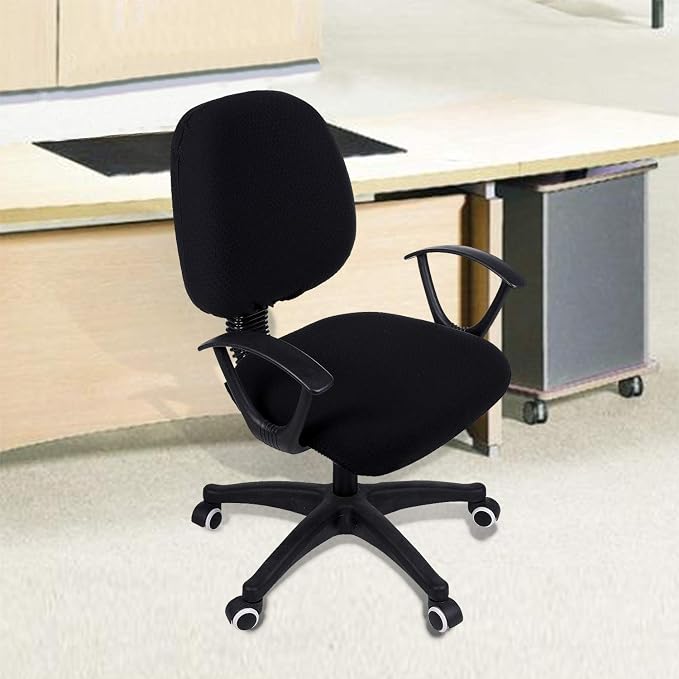 Smiry Office Computer Chair Covers for Desk Rotating Chair Protector | Stretch Jacquard Removable Washable Universal Slipcovers, Seat + Backrest Cover, Black - Image 8
