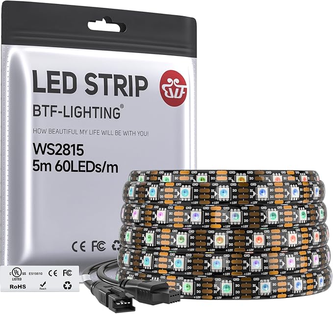 BTF-LIGHTING WS2815 LED Strip Light UL Listed 16.4FT 300 LED DC12V IP65 by BTF-LIGHTING