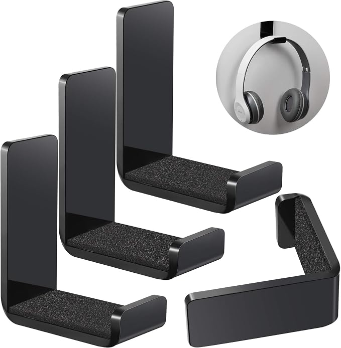 Weewooday 4 Pieces Headphone Hanger Headset Stand Holder, Black | Adhesive Wall Mount Headphone Hook under Desk Acrylic Gaming Earphones Hanger for Earphone Controller by Weewooday