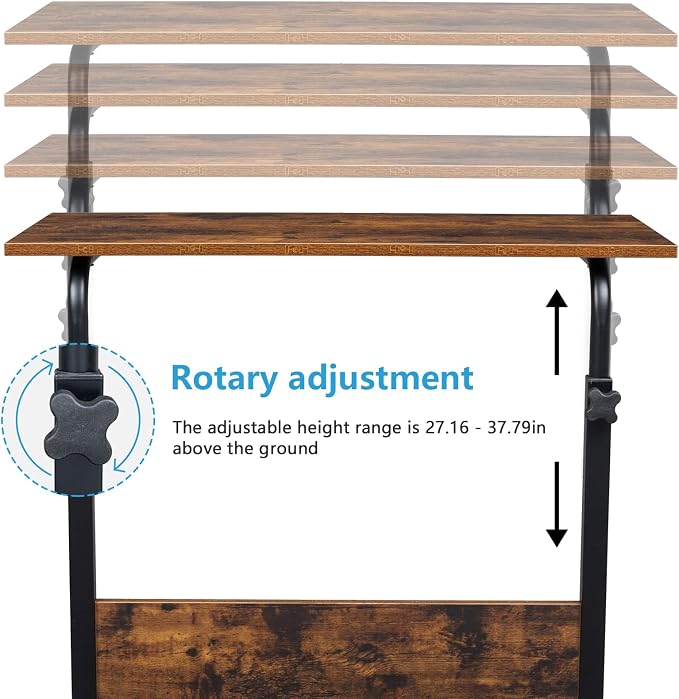 Karl home Mobile Side Table 31.5 inch Computer Desk with Wheels, Rustic Brown - Image 4