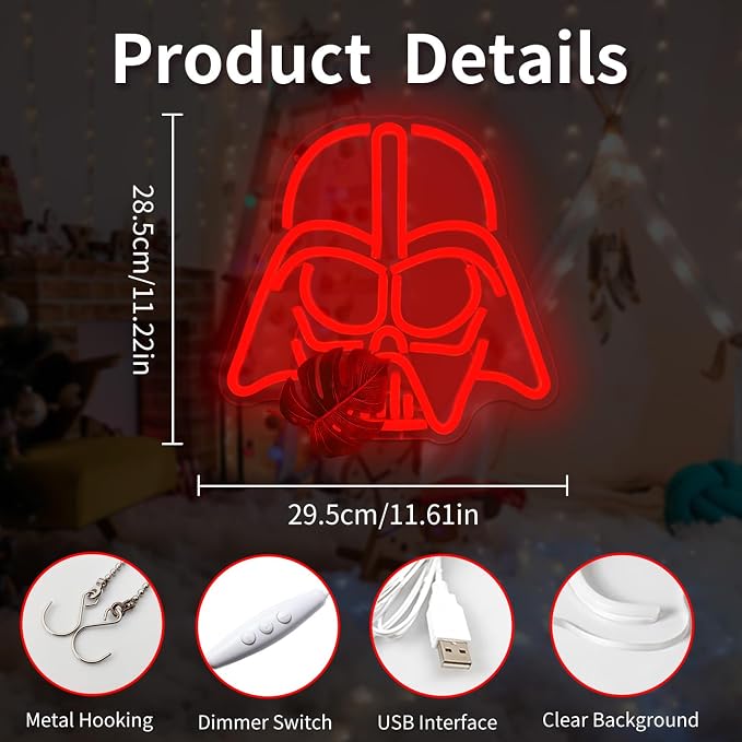 Alien Mask Neon Sign Dimmable Helmet Neon Light Sign Game LED Sign Wars gaming Light Up Sign gamer Neon Lights for Bedroom Man Cave Gamer Gift - Image 4