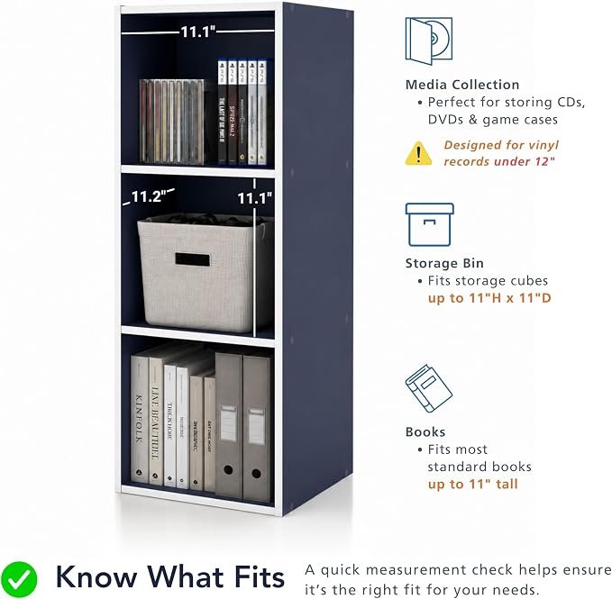 Homes: Inside + Out Apexa 3-Cube Storage Organizer Shelves, Stackable Wood Bookcase Fits Cubby Bins for Organization, Dorm Teen Room Decor & Home Office, Taupe Grey - Image 6
