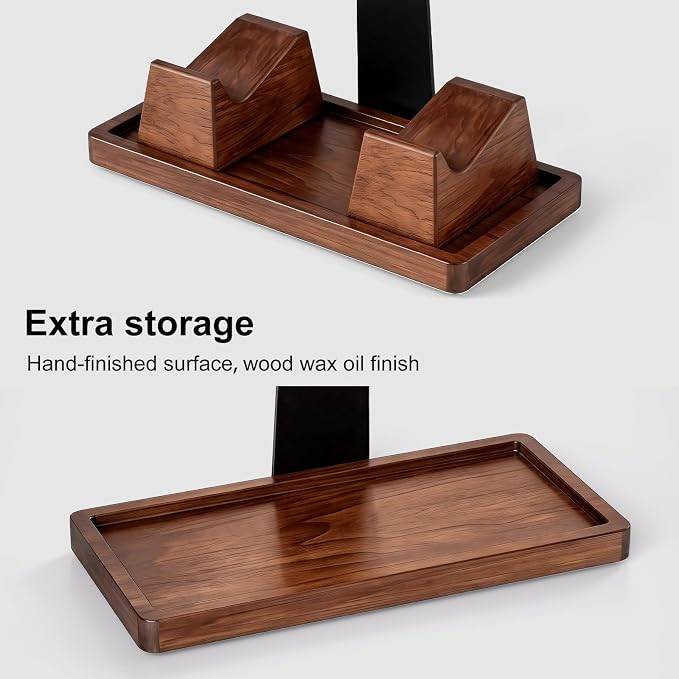 UPERGO Headphone and Headset Stand with Controller Holders for Gaming Desk | Solid Wood, Holds 2 Controllers, Storage Tray for Gaming Accessories, Compatible with PS5 and Xbox - Image 5
