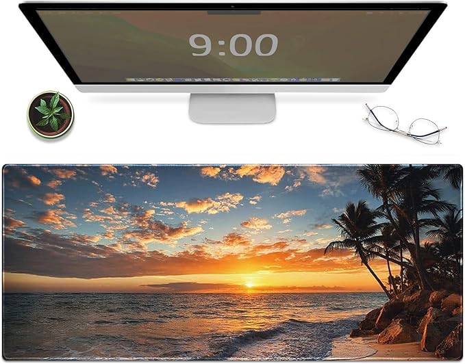 Galdas Gaming Mouse Pad XXL XL Large Mouse Pad Mat Long Extended Mousepad Desk Pad Non-Slip Rubber Mice Pads Stitched Edges Thin Pad (31.5x11.8x0.12 Inch)-Sunset Beach by Galdas
