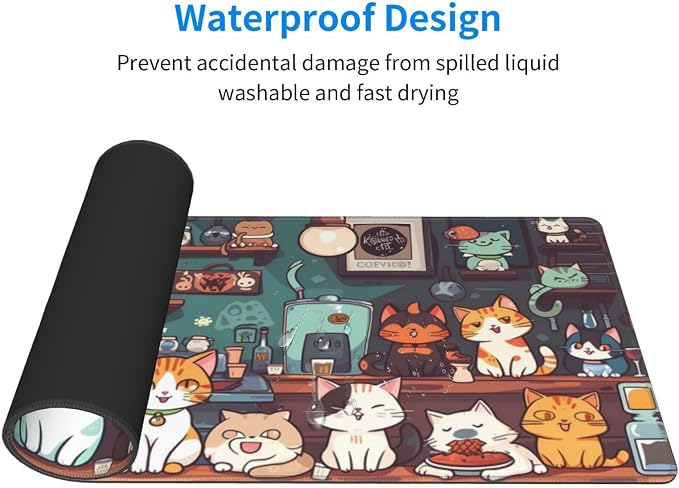 Gaming Mouse Pad Desk Pad,Extended Big Mouse Pad,31.5x11.8 Inch Long Computer Keyboard Mouse Mat Mousepad with 3mm Non-Slip Base and Stitched Edge for Gaming and Office… (cat) - Image 3