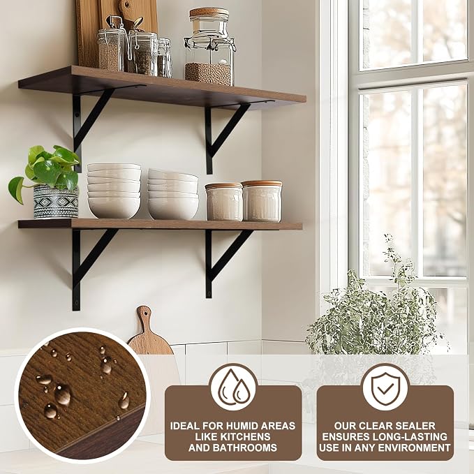 Tectocker-DOU 24" Long Floating Book Shelves for Wall, Heavy Duty, Brown - Image 4