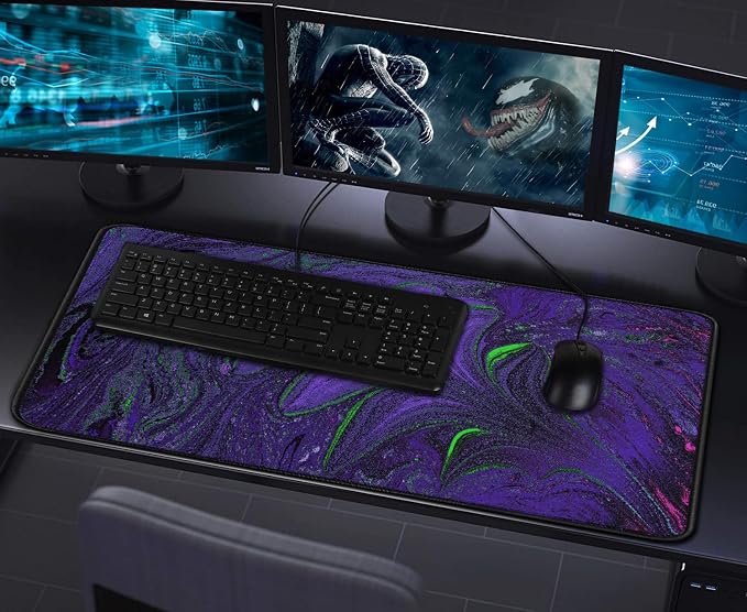 Large Mouse Pad with Stitched Edges, Durable Non-Slip Natural Rubber Base, Waterproof Computer Keyboard Pad Mat for Esports Pros/Gamer/Desktop/Office/Home - Purple Green - Image 7