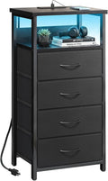Fixwal Night Stand with Charging Station, Black Led Nightstand, 4 Drawers by Fixwal