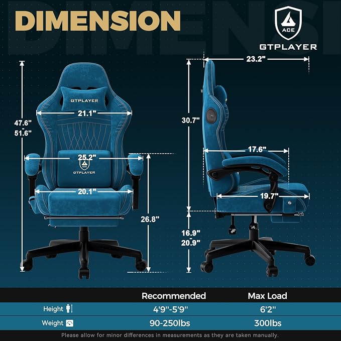 GTPLAYER ACE-PRO Music Gaming Chairs – Built-in Speakers, App Support & Bluetooth Control, Computer Game Chairs with Footrest for Adults, Ergonomic Reclining Silla, Linkage Armrest, Blue 【Velvet】 - Image 3