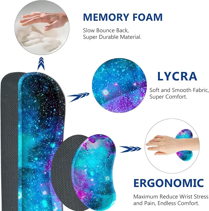 AIMSA Large Gaming Mouse Pad Set, Keyboard Wrist Rest Support Mouse Pad, Ergonomic Memory Foam Multifunctional Extended Desk Mat 35x15.7in Anti-Slip Rubber Base, Galaxy Nebula Universe - Image 5