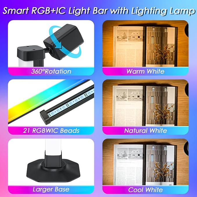 Smart Light Bar with Swivel Lamp, RGB LED Light Bar for Room Gaming Reading - Image 7