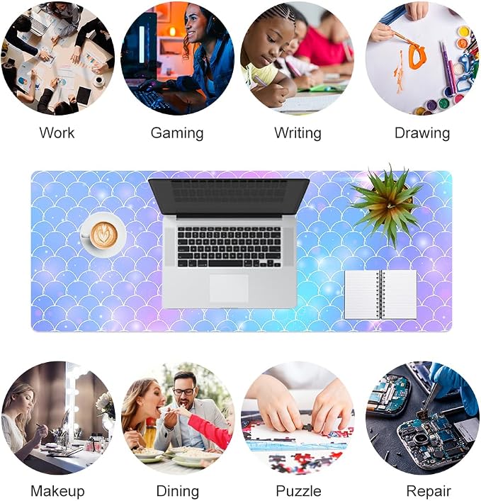 QiyI PU Leather Large Mouse Pad, 31.5" x 11.8", Gradient Fish Scales | Desk Décor Accessories, Extended Size, Waterproof & Easy to Clean, Smooth Surface, Non Slip Desk Organization - Image 7