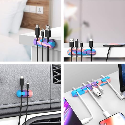 INCHOR Cable Organizer, Cord Organizer Cable Management, Cable Clips USB Cable Holder Wire Organizer Cord Clips,(5, 3 Slots Colourful) - Image 7