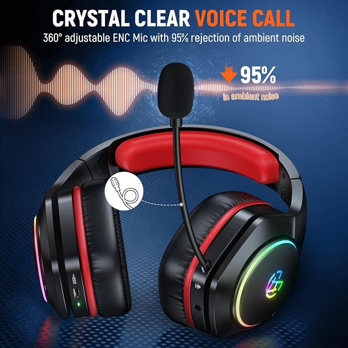 Tatybo Wireless Gaming Headset for PS5 PC, Dual Mode, Low Latency, Red - Image 3