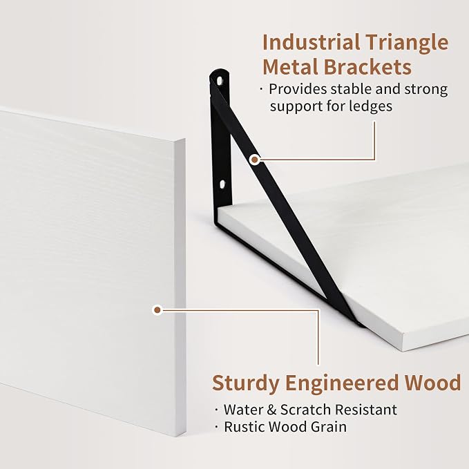 Axeman Deep Floating Shelves - 16 Inch Wide x 12 Inch Deep White Wall Shelves Set of 2-12 Inch Deep White Wood Shelves for Wall Storage & Decor - Image 4