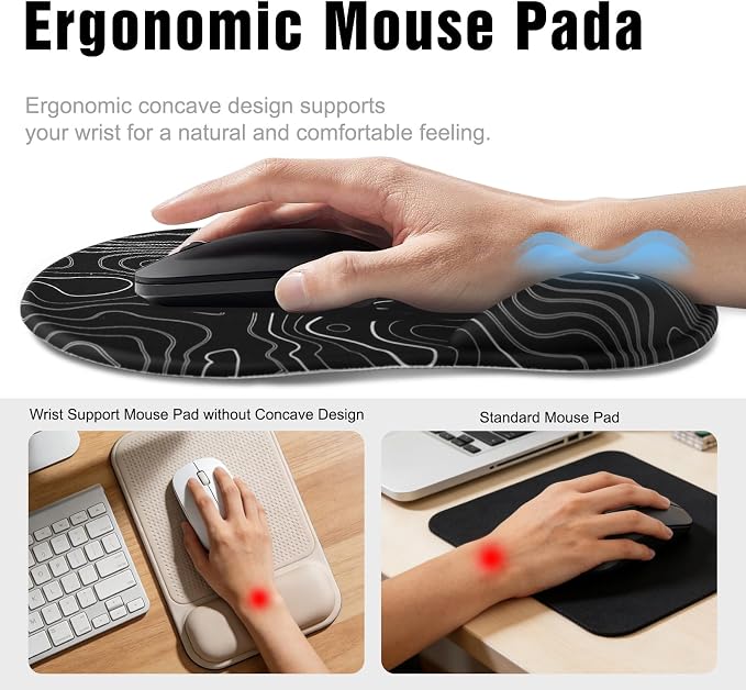 Ergonomic Mouse Pad with Wrist Rest - Gel Wrist Support Mousepad with Non-Slip PU Base for Computer, Laptop, Office & Home - Image 3