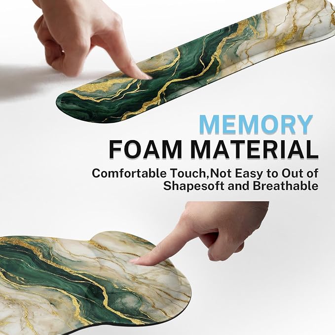 Britimes Ergonomic Mouse Pad Set with Wrist Rest, Gold Green Marble - Image 7