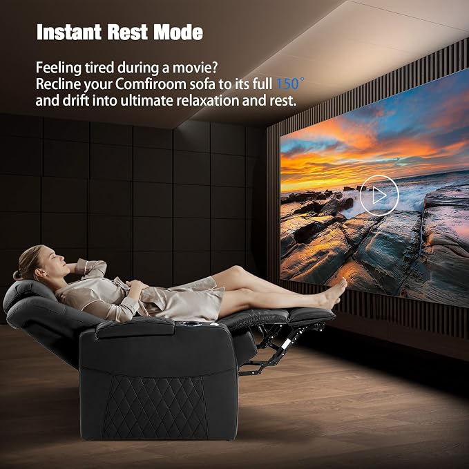 comfiroom Top-Grain Leather Home Theater Seating, Dual-Motor Power Recliner - Image 3