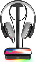 KAFRI RGB Headphone Stand with Wireless Charger Desk Gaming Headset Holder Hanger Rack with 10W/7.5W Fast Charge QI Wireless Charging Pad - Suitable for Gamer Desktop Table Game Earphone Accessories by Unknown