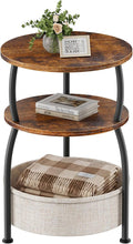 Round Side Table with Storage Basket for Living Room Rustic Brown by designyourhome
