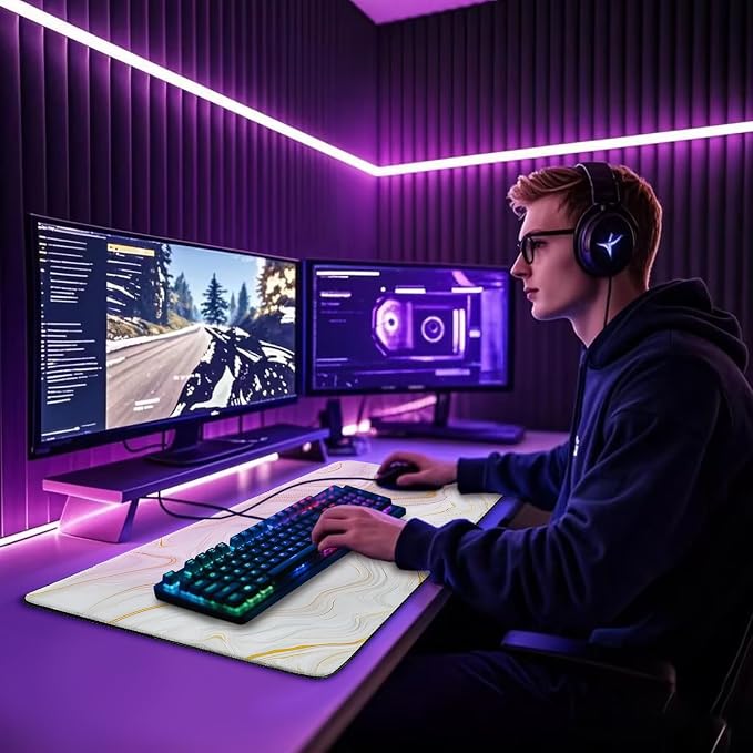 Large Mouse Pad Gaming Desk Mat 31.5"x15.7" Non Slip Gold Marble | Extended Mousepad, Non-Slip Rubber Base , Stitched Edges, for Computer/Laptop/Office/Home - Image 8