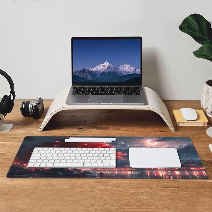 Gaming Mouse Pad Desk Pad,Extended Big Mouse Pad,31.5x11.8 Inch Long Computer Keyboard Mouse Mat Mousepad with 3mm Non-Slip Base and Stitched Edge for Gaming and Office… (Night Lake) - Image 9