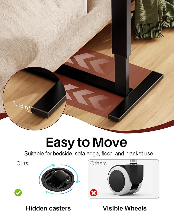 Foldable Overbed Table with Wheels, Pneumatic Adjustable Desk - Image 5