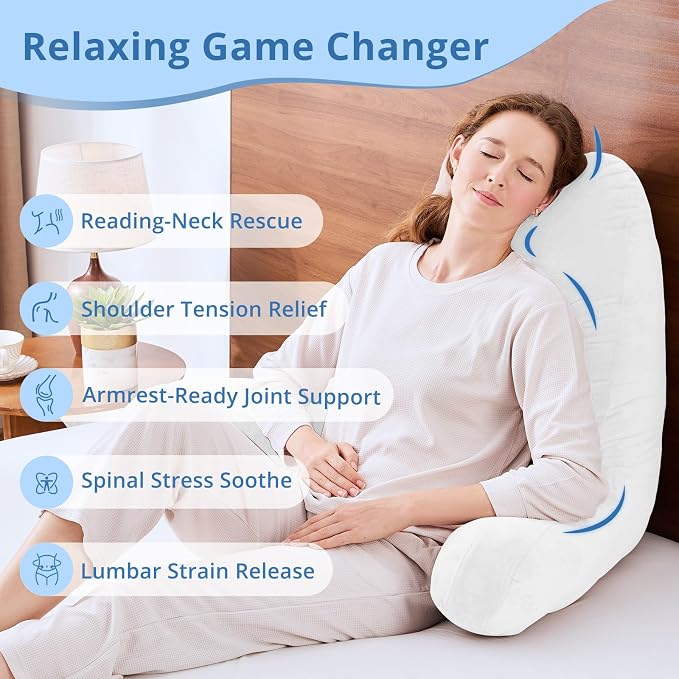 Sasttie Reading Pillow for Bed, Back Pillow for Sitting Up, White - Image 6