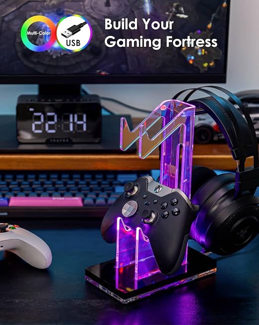 OAPRIRE RGB Controller and Headset Stand with 21 Light Modes, 2 Tier | Acrylic Game Controller Stand for Desk, Stabilized Base, Gamer Gift for PS5 PS4 Xbox Controllers, Desk Accessories, Black - Image 7