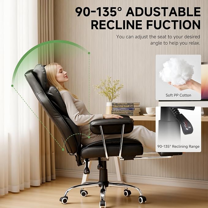 COMHOMA Big and Tall Office Chair, High Back Leather Gaming Chair with Footrest, Executive Ergonomic Office Chair with Pocket Spring Lumbar Support and with Outward Fixed Soft Armrests - Image 8