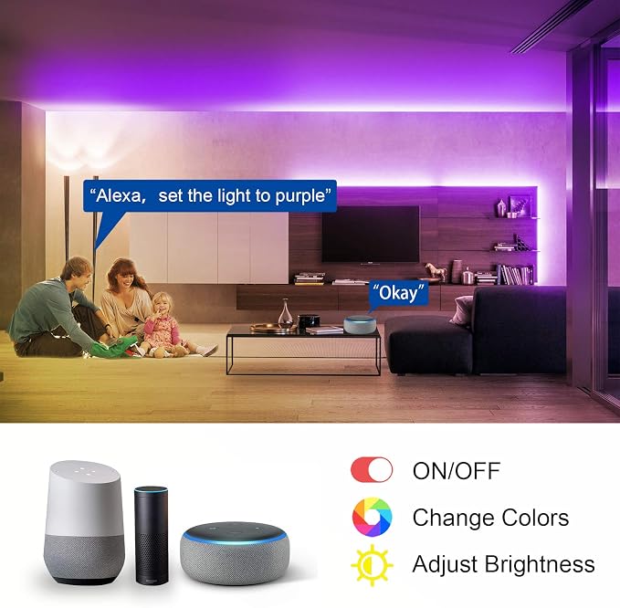 VOLIVO 65.6 FT WiFi LED Strip Lights,LED Light Strip Compatible with Alexa and Google Home,App/Remote/Voice Controlled Music Sync Color Changing Lighting for Bedroom Kitchen,Party,TV - Image 3