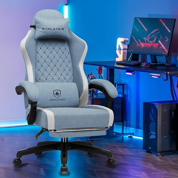 GTPLAYER Gaming Chair, Ergonomic Computer Chair with Footrest and Lumbar Support, High Back Recliner Chair 350lbs, Height Adjustable for Home Office, Light Blue - Image 2