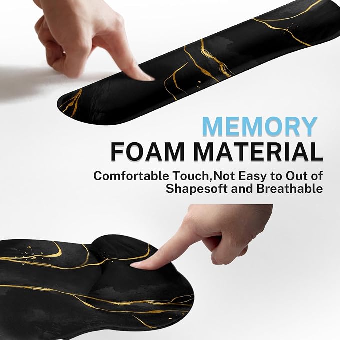 Britimes Ergonomic Mouse Pad Set with Wrist Rest, Black Gold Marble - Image 7