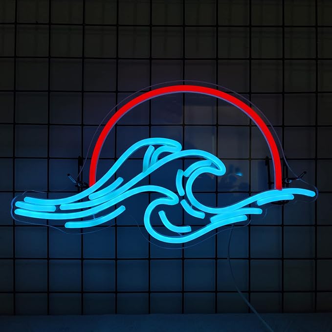 Dleouly Sunset Neon Sign for Wall Decor, Wave Sign LED Light Sign for Bedroom Wall, Dimmable Neon Lights Signs for Man Cave Bedroom, Living Room, Party, Bar, USB Powered (8.8 * 16in) - Image 2