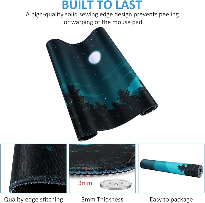 iCasso Extended Gaming Mouse Pad 35.4x15.7in Desk Pad,Silent Night | Large Non-Slip Rubber Base Mousepad with Stitched Edges,Waterproof Keyboard Mouse Mat for Work Home Office - Image 5
