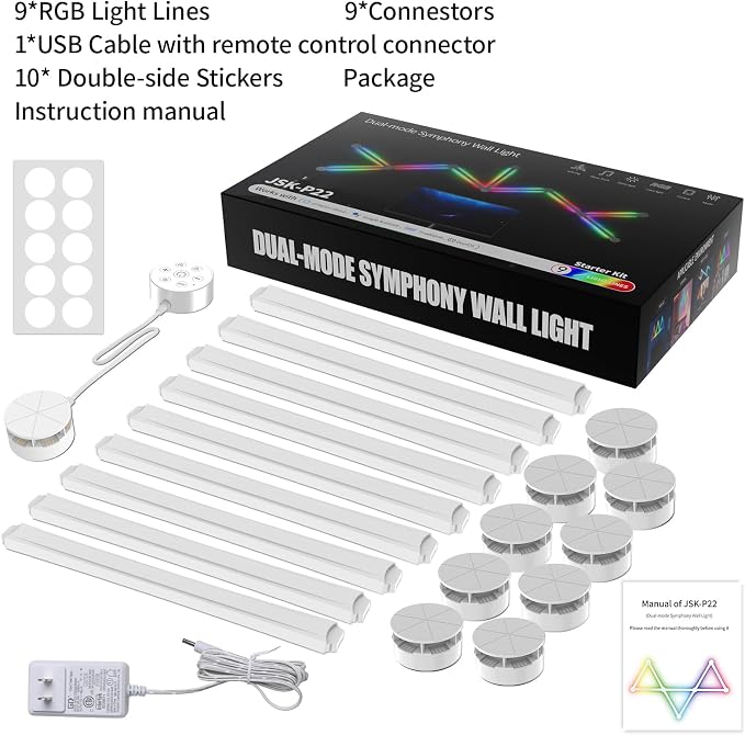 Smart WiFi Wall Light, DIY Geometry Splicing Gaming Lights Compatible with Alexa and Google Assistant, Music Sync & Voice Control, LED Wall Lights for Home Decor & Game Room, Bedroom (9 Lines, White) - Image 9