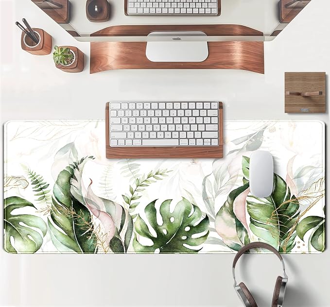 Green Tropical Leaves Desk Mat XL Large Gaming Mouse Pad Green Sage Plant Laptop Keyboard Mouse Mat Office Supplies Desk Decor Accessories for Women, Desk Mats Pads on top of Desks, 31.5x11.8 in - Image 4