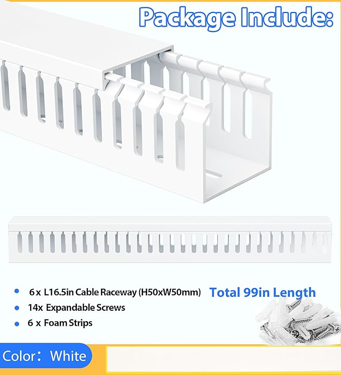2" H x 2" W Cable Raceway, 99in Under Desk Wire Management Channel, White - Image 6