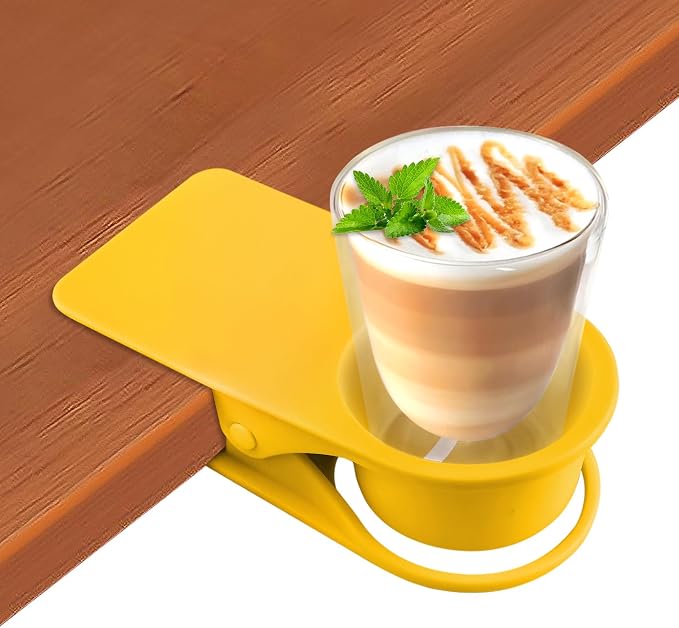 2PCS Clip on Cup Holder for Chair, Kalolary Desk Drink Holder Clamp, Yellow by Kalolary