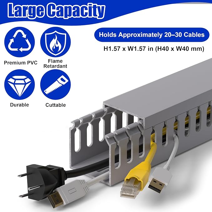 1.6"H x 1.6"W Cable Raceway, 99in Under Desk Wire Management Channel, Grey - Image 4