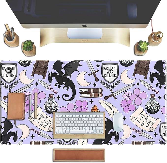 Cute Desk Pad Kawaii Black Loong Mouse Pad Purple Magic Desk Keyboard Pad, Large Gaming Mouse Pad for Desk Decor Computer Desk Home Office Decor for Girl with Stitched Eges Protector Mat 31.5x15.7 in - Image 5