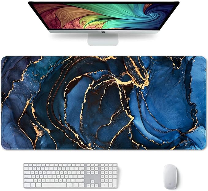 Auhoahsil Large Mouse Pad, XXL Desk Pad, Extened 35" x 15", Non-Slip Rubber Base, Stitched Edges, Superior Surface, Waterproof Keyboard Mat, Large Mousepad for Gamer, Office & Home, Dark Blue Marble by Auhoahsil