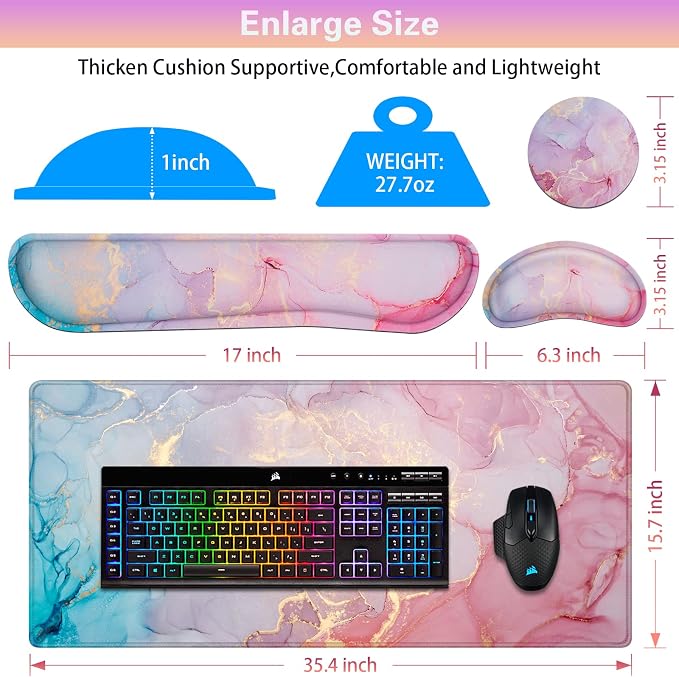 Canjoy Desk Mat with Keyboard and Mouse, Desk Pad with Wrist Rest Support - Image 6